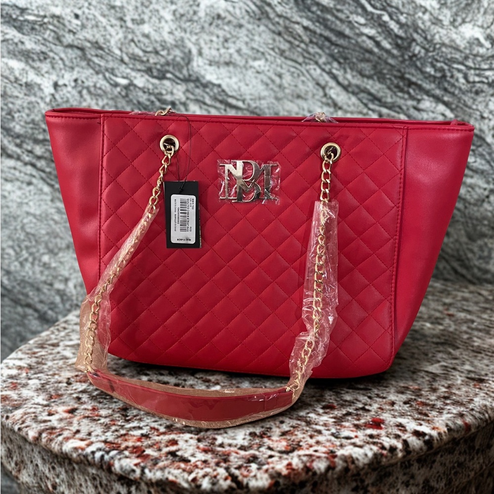 Elegant Red Quilted Tote Bag